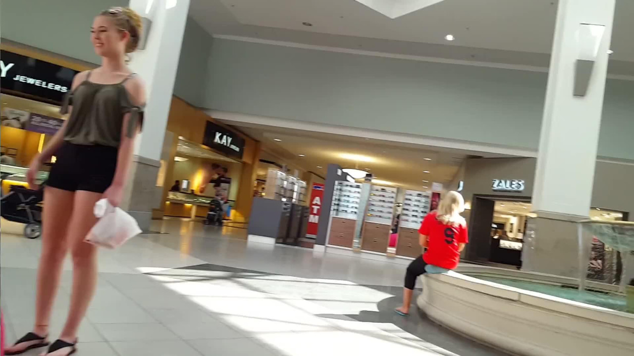 Blonde teen fingering shoping mall