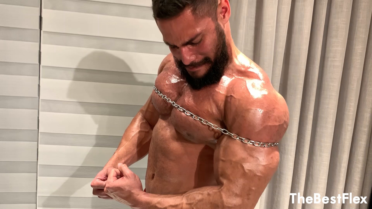TheBestFlex: Airon – Oiled Up and Chained Up Muscle Power