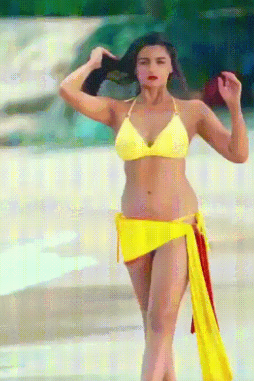 Alia Bhatt Nude yellow Bikini gif