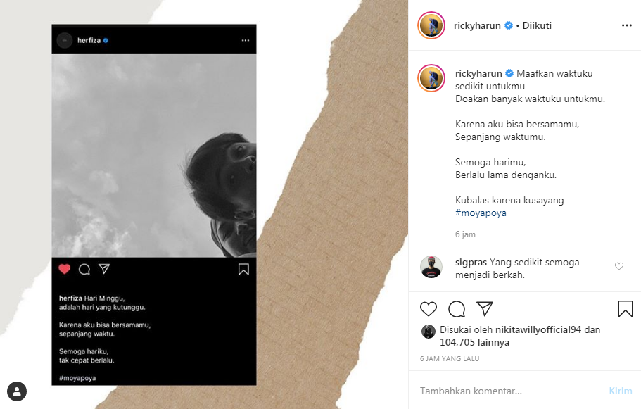 Unggahan Ricky Harun balasan puisi untuk Herfiza